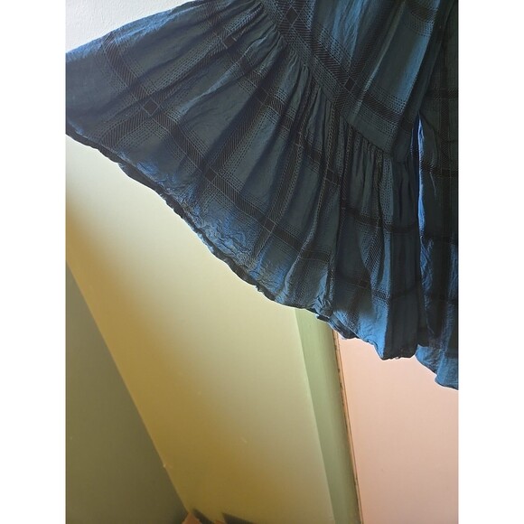 Love Ari Boho Printed Off-Shoulder Stretchy Ruffle Top Blue Fall Size 2X Plaid - Picture 2 of 8